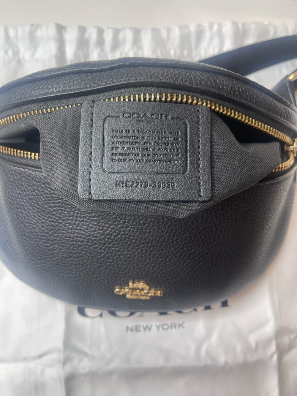 Coach Black Pebbled Leather Crossbody Belt Bag with Gold Hardware - Picture 6 of 10